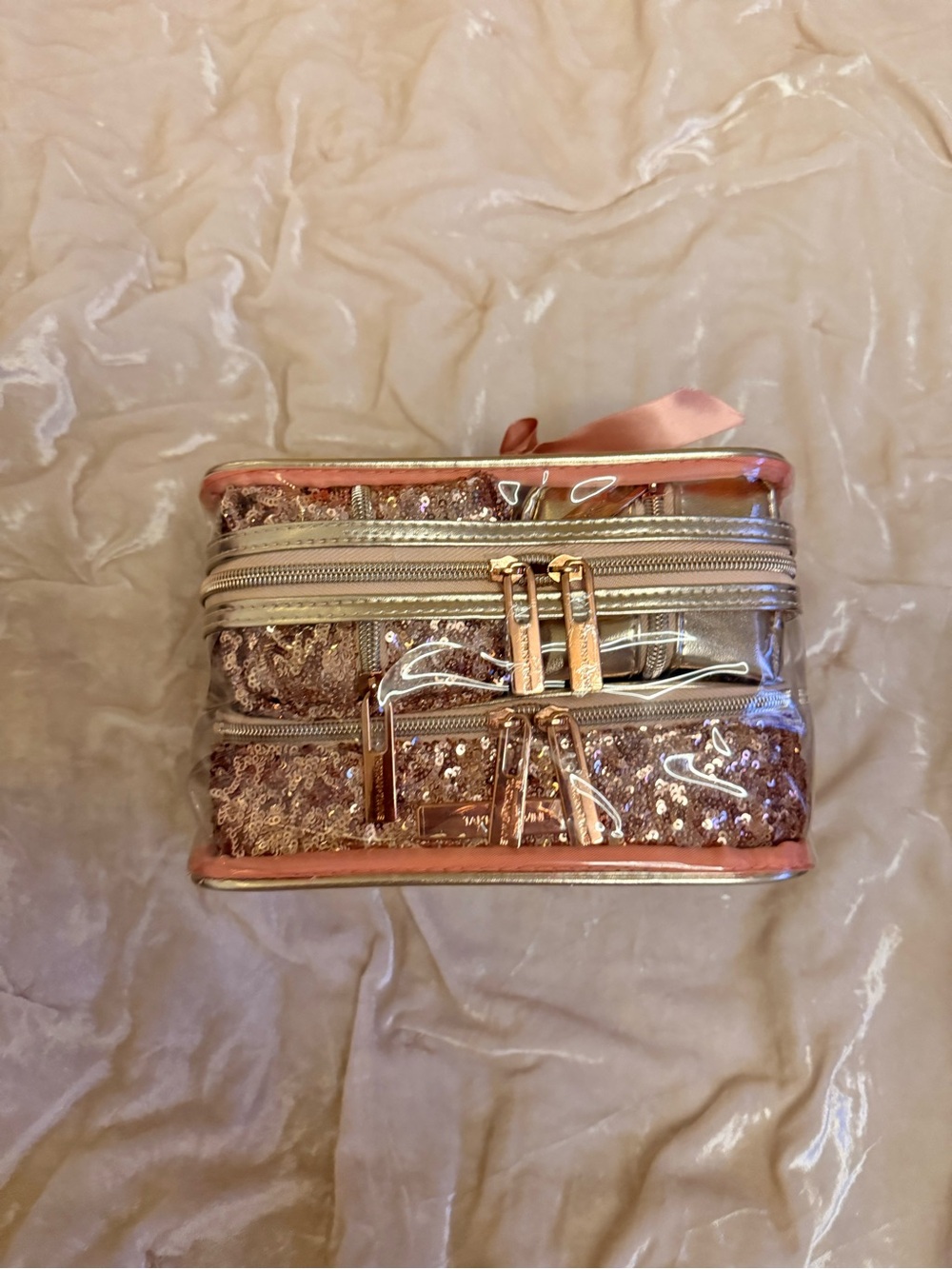 Tartan + Twine Sequin Cosmetic Case in Rose Gold